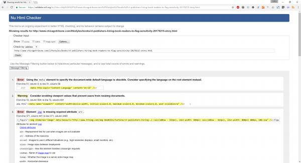 Chicago Tribune W3C validator result