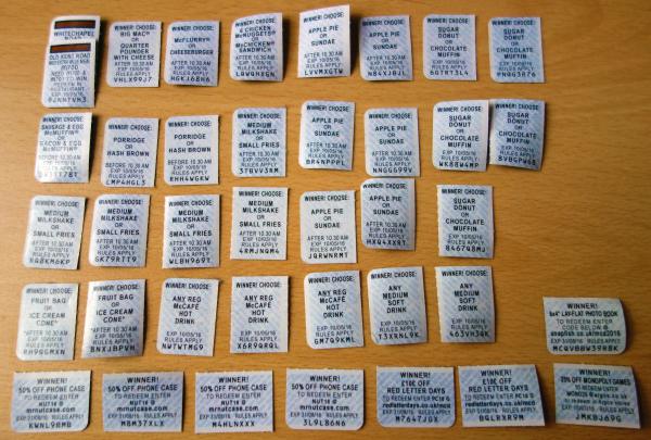 McDonald's Monopoly winning tokens